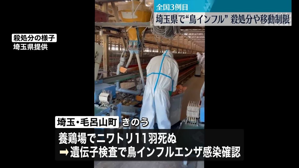 埼玉・毛呂山町の養鶏場で「鳥インフルエンザ」約4万5000羽の殺処分始まる　今季3例目