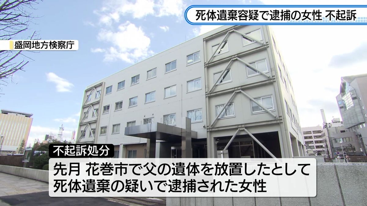 【不起訴処分】父親の遺体を自宅に放置した疑いで逮捕された女性不起訴処分に　盛岡地検「情状関係など考慮した」