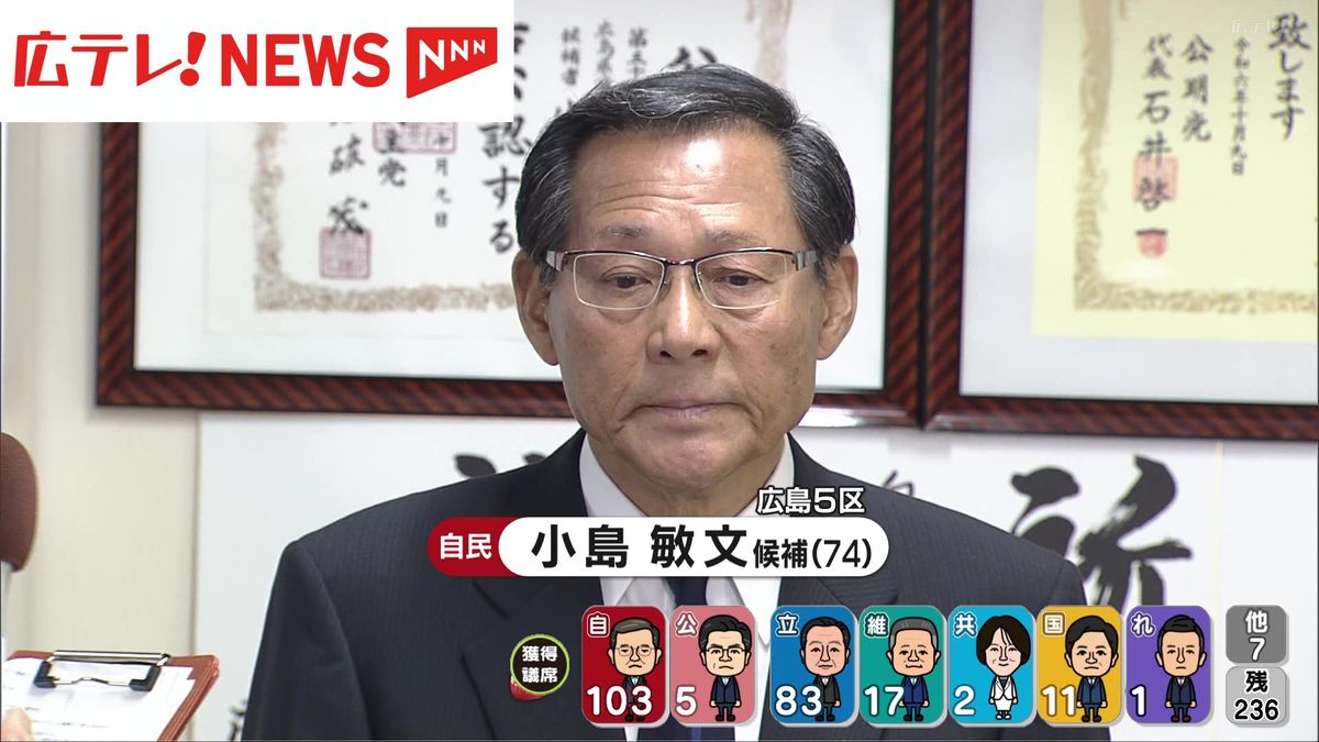 広島5区　小島敏文候補（自民・前）　落選確実に「すべて私の力不足」