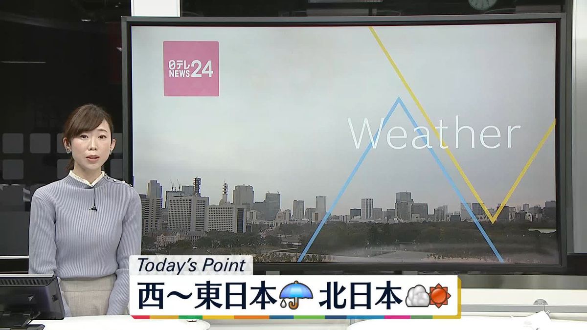 【天気】全国的に雲多い　太平洋側を中心に雨、北日本は晴れ間も