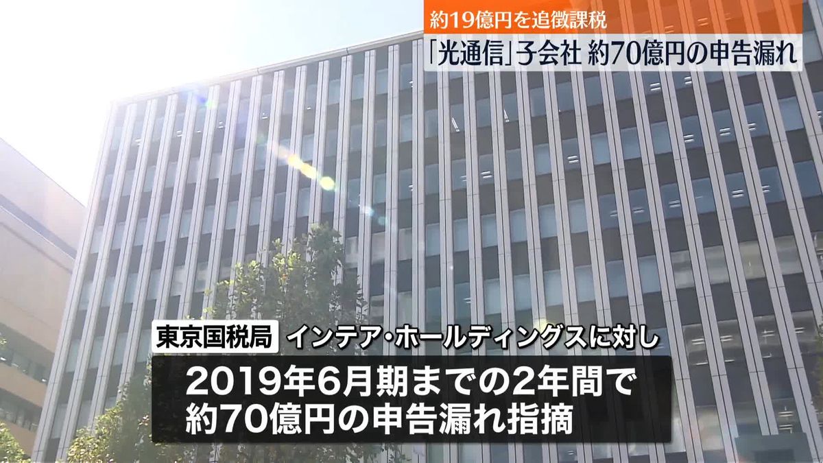 「光通信」子会社、約70億円の申告漏れ　約19億円を追徴課税