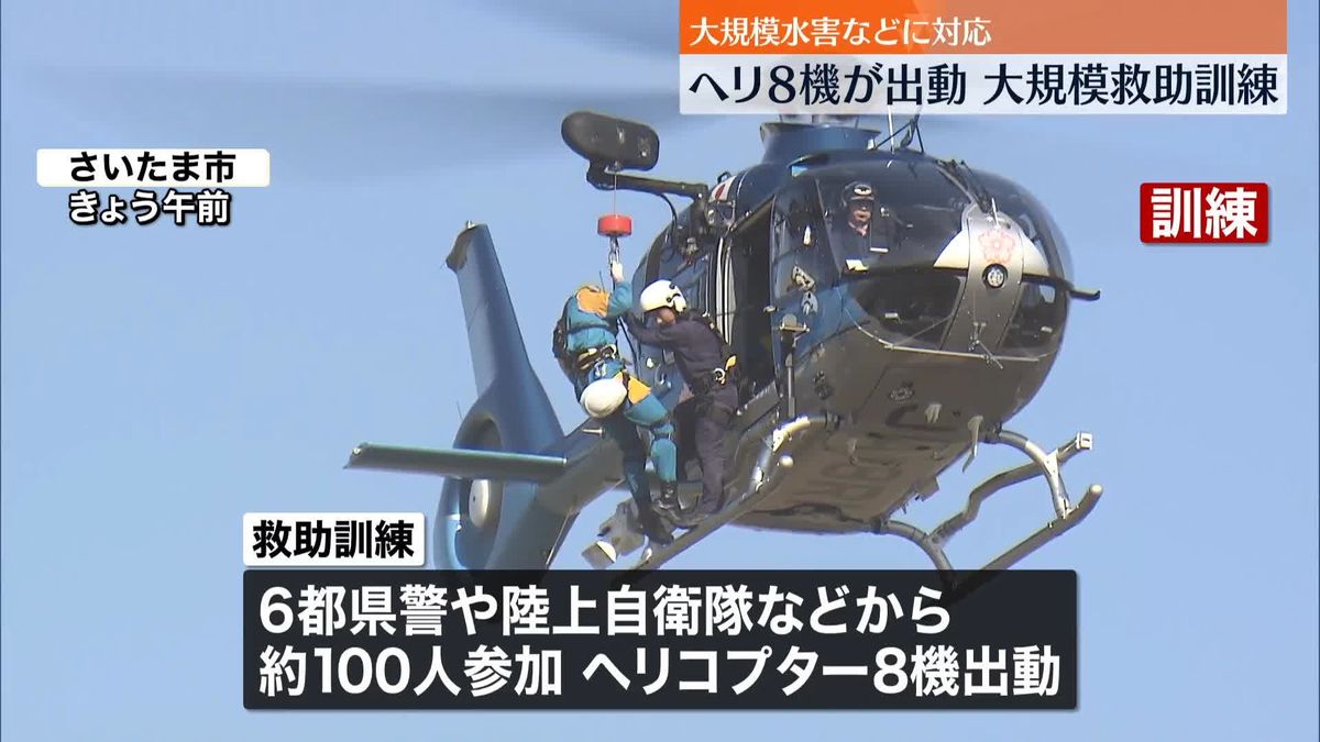 ヘリ8機が出動…6都県の警察や陸上自衛隊など合同、大規模な救助訓練