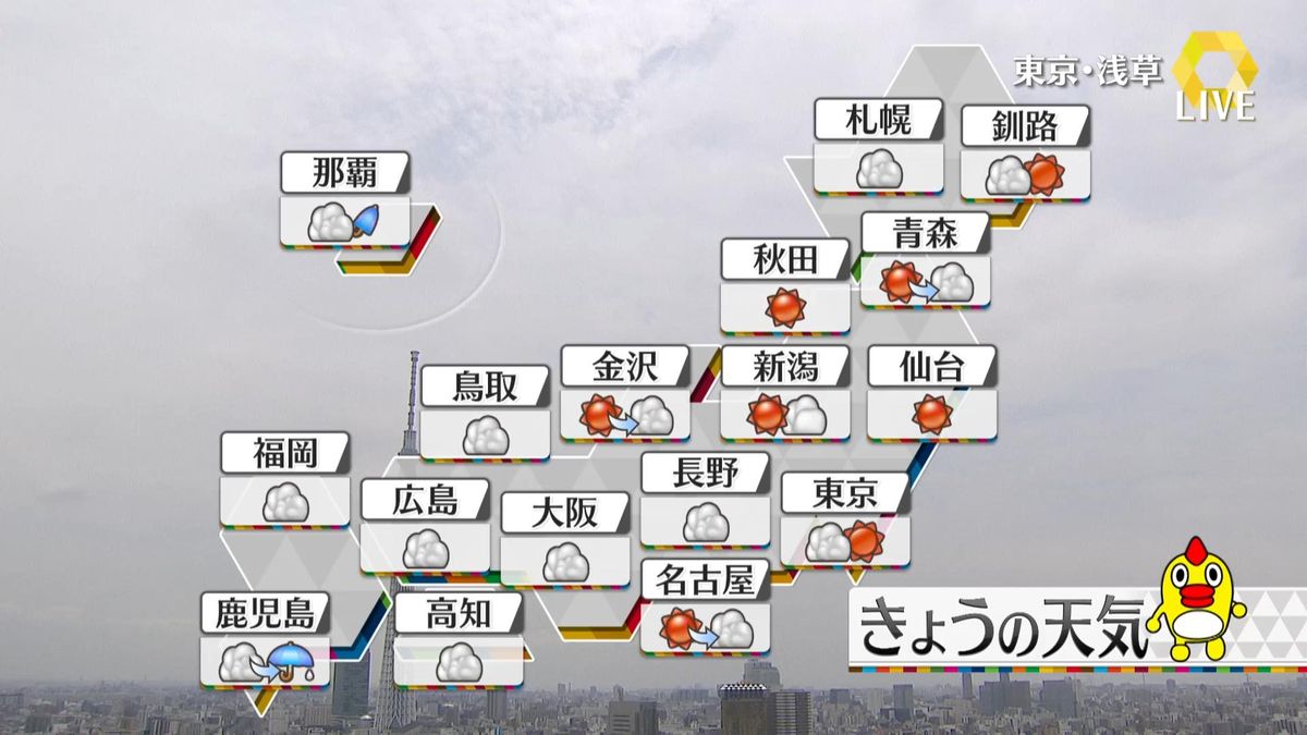 【天気】東北と北陸は午後も晴れ　西日本は所々で雨　関東甲信や東海はにわか雨の所が