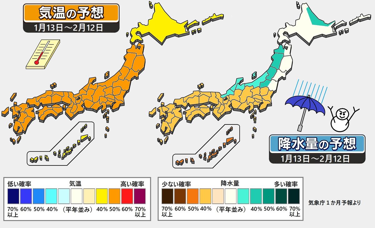 【1か月予報】寒気の影響は弱い