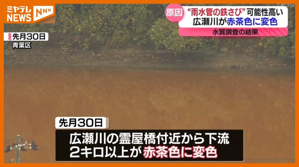 ＜原因は？＞広瀬川の水が”赤茶色”に…『雨水管の鉄さび』の可能性（宮城県・仙台市の調査）