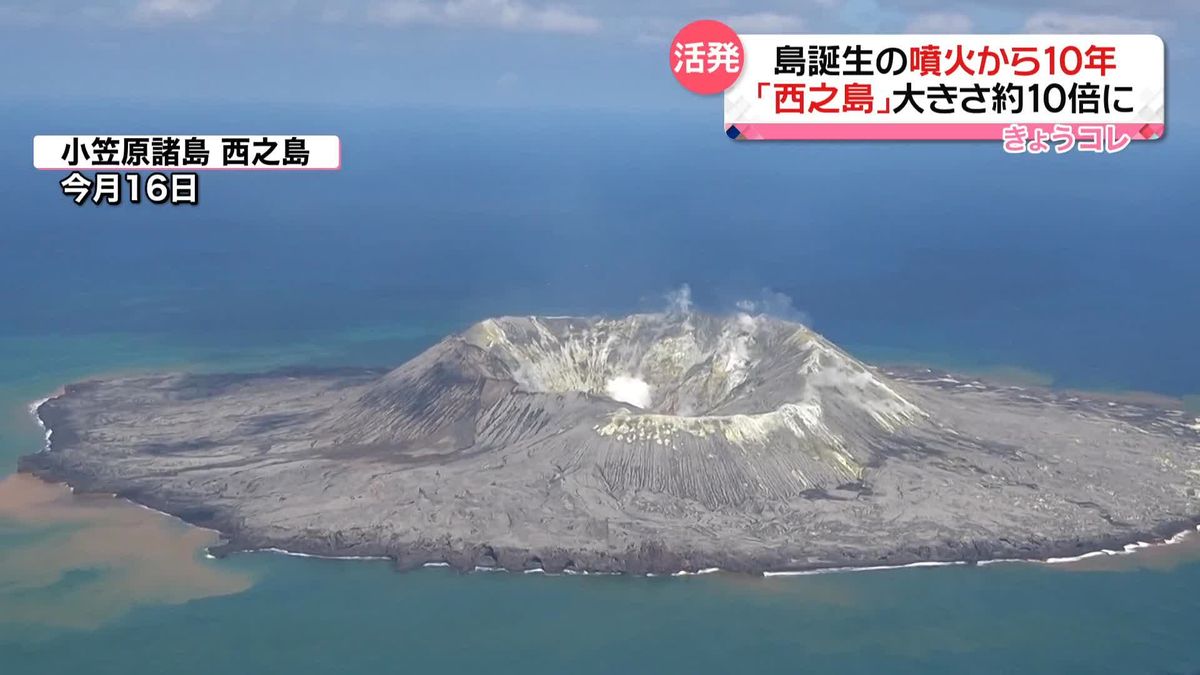 島誕生の噴火から10年　「西之島」大きさ約10倍に