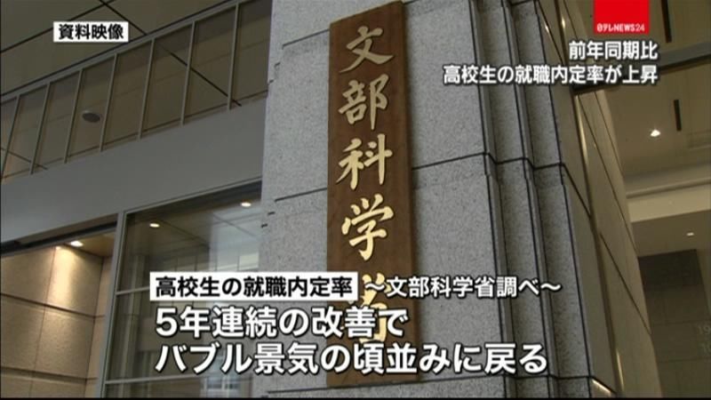 高校生の就職内定率、５年連続上昇