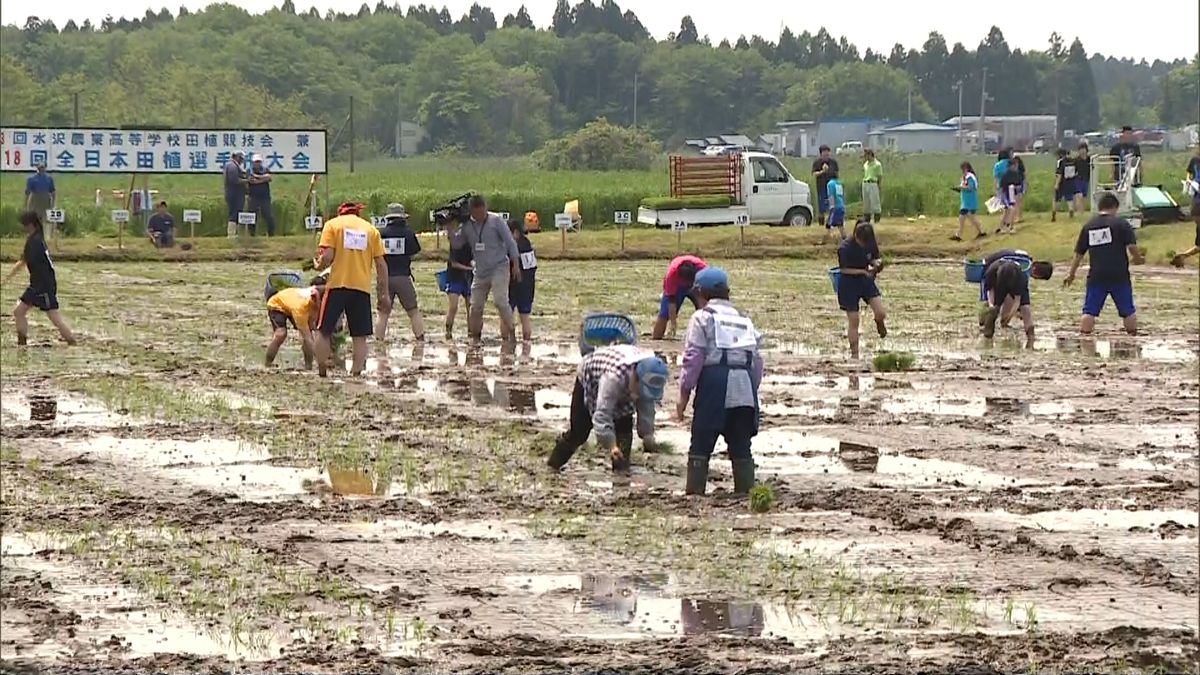 岩手の農業高校で「全日本田植選手権大会」