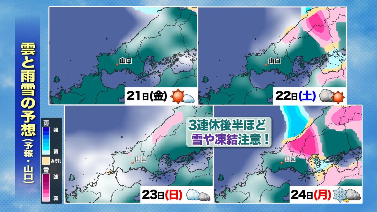 【山口天気 夕刊2/20】長引く寒波はもう1度強まる…3連休にかけて厳寒続き 新たな雪のタイミングも