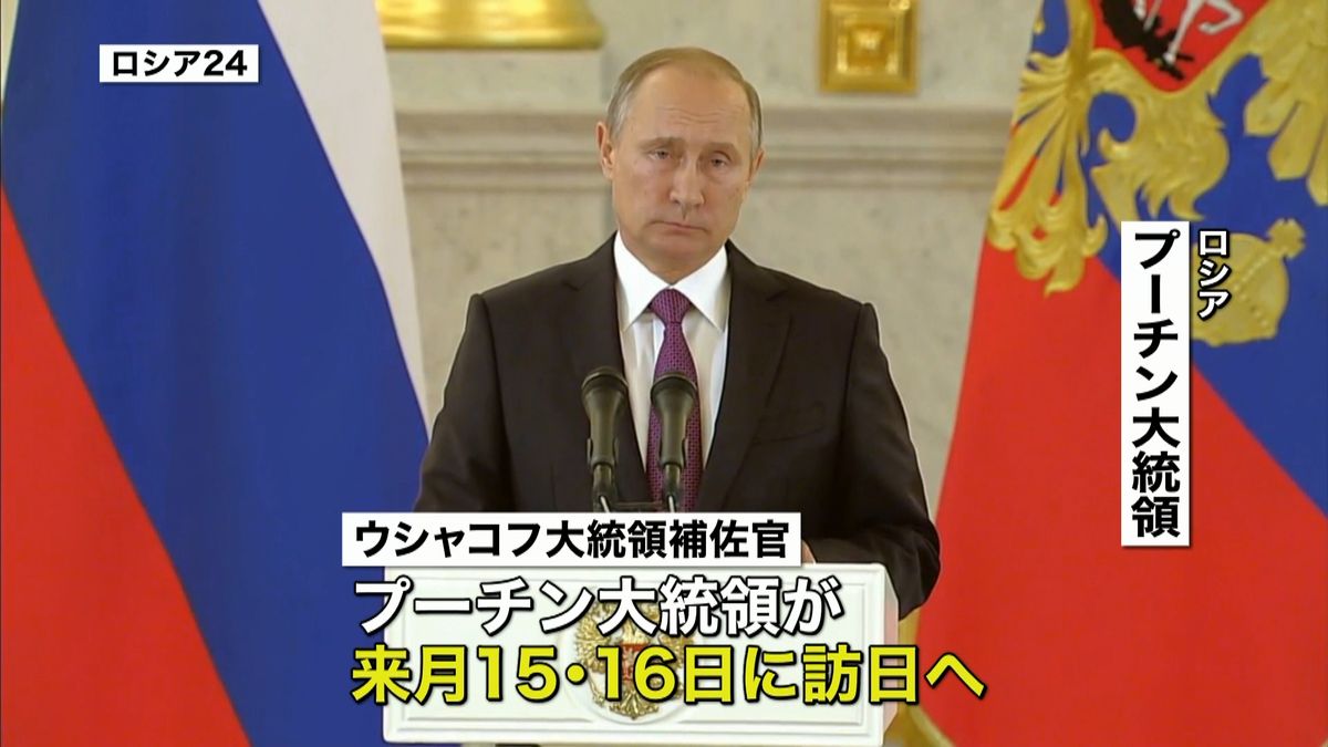 露プーチン大統領　訪日は来月１５～１６日