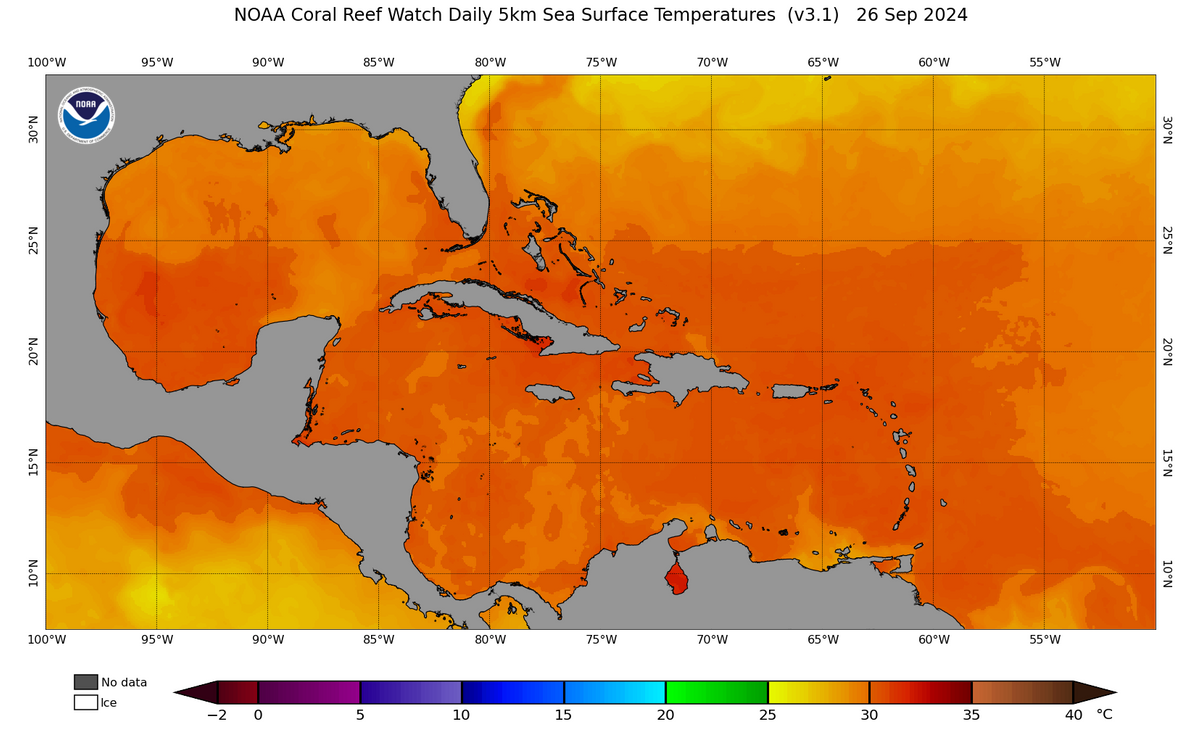 上陸した9月26日の海水温 （NOAA）