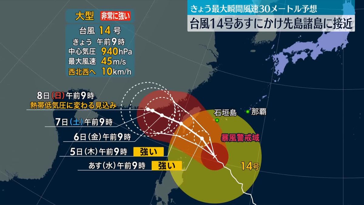 【台風14号】あすにかけ先島諸島に接近の恐れ