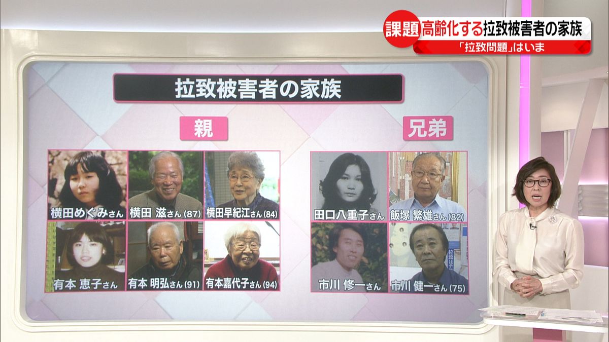 高齢化進む拉致被害者家族　親世代２人だけ