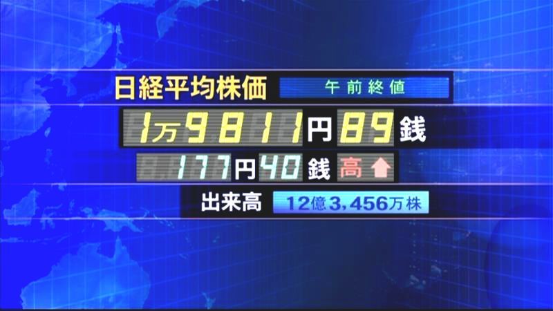 日経平均１万９８１１円８９銭　午前終値