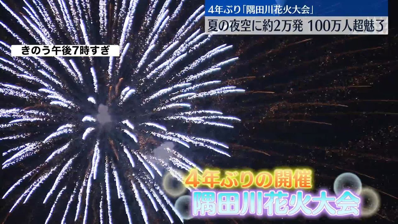 4年ぶり「隅田川花火大会」観客103万人が夜空の大輪楽しむ 雑踏事故防止へ“最も厳重な”警備態勢も（2023年7月29日掲載）｜日テレNEWS NNN