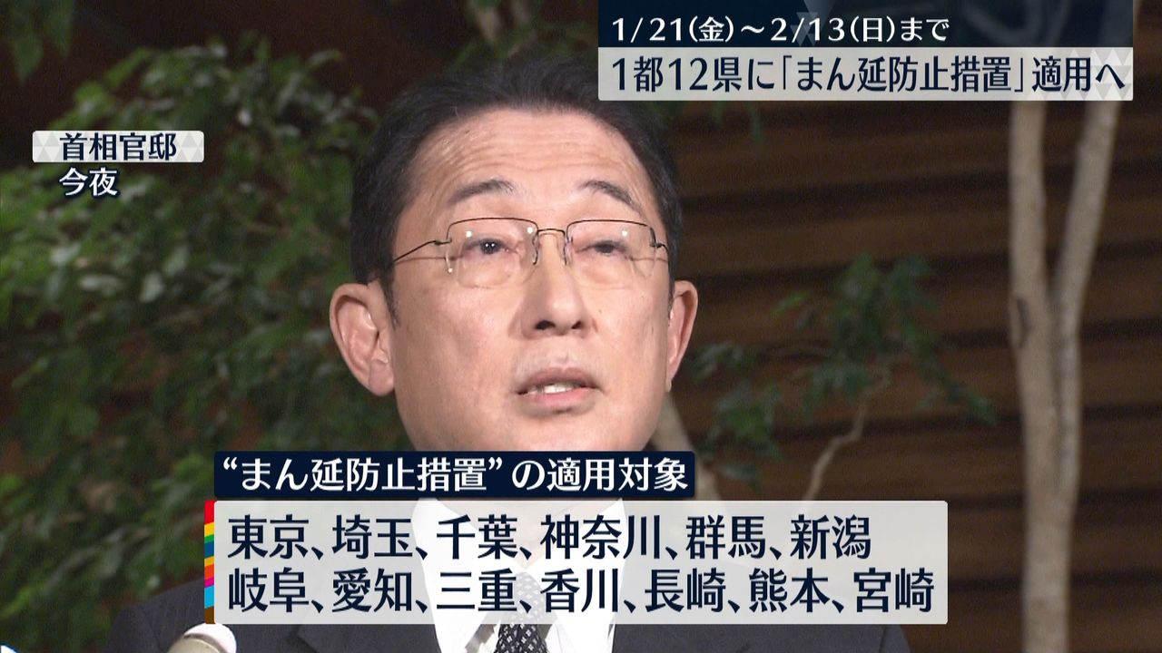岸田総理　１都１２県「まん延防止」適用へ