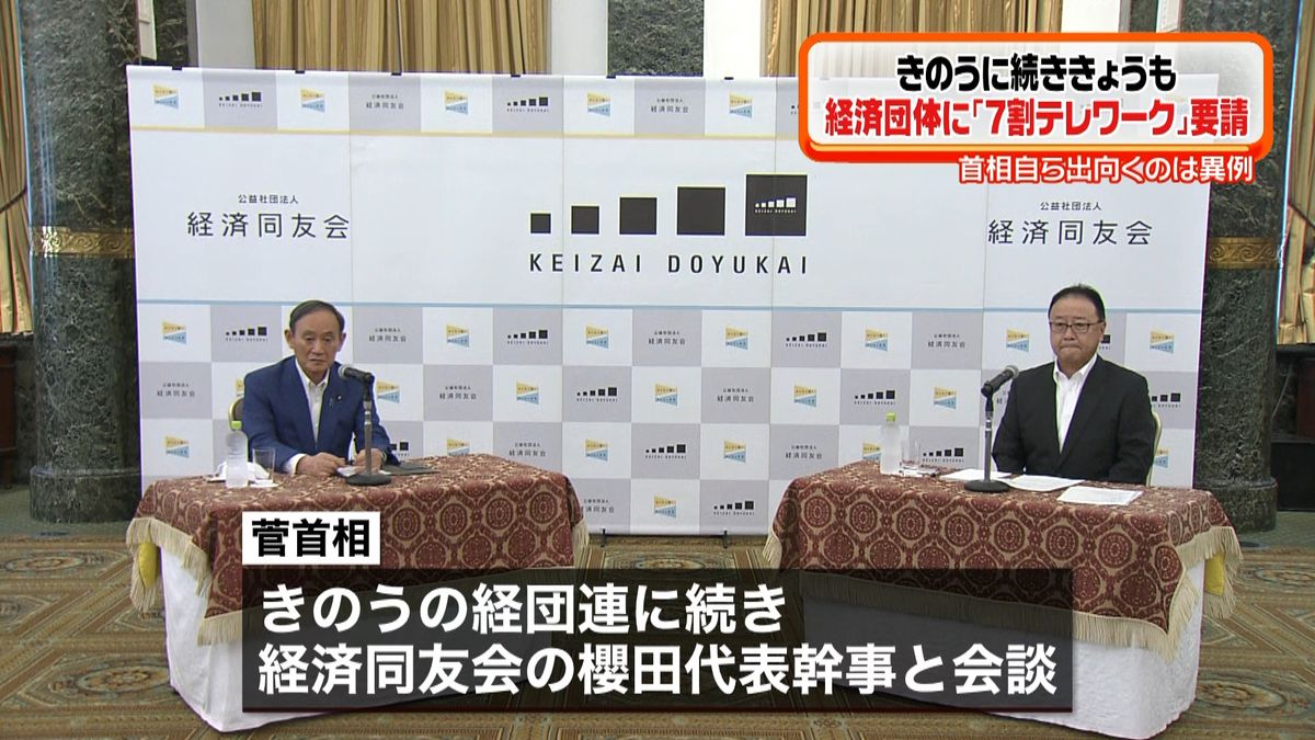 首相が経済団体訪れ“テレワーク拡大”要請