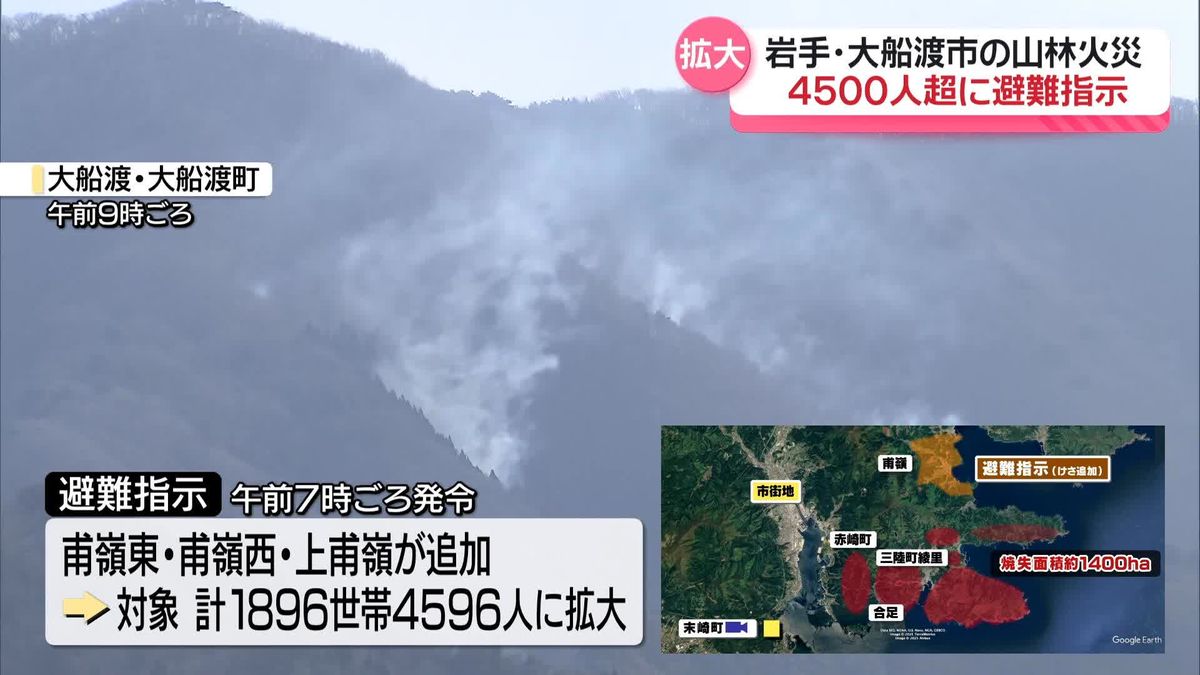 大船渡・山林火災4日目　避難指示対象者が4500人超える