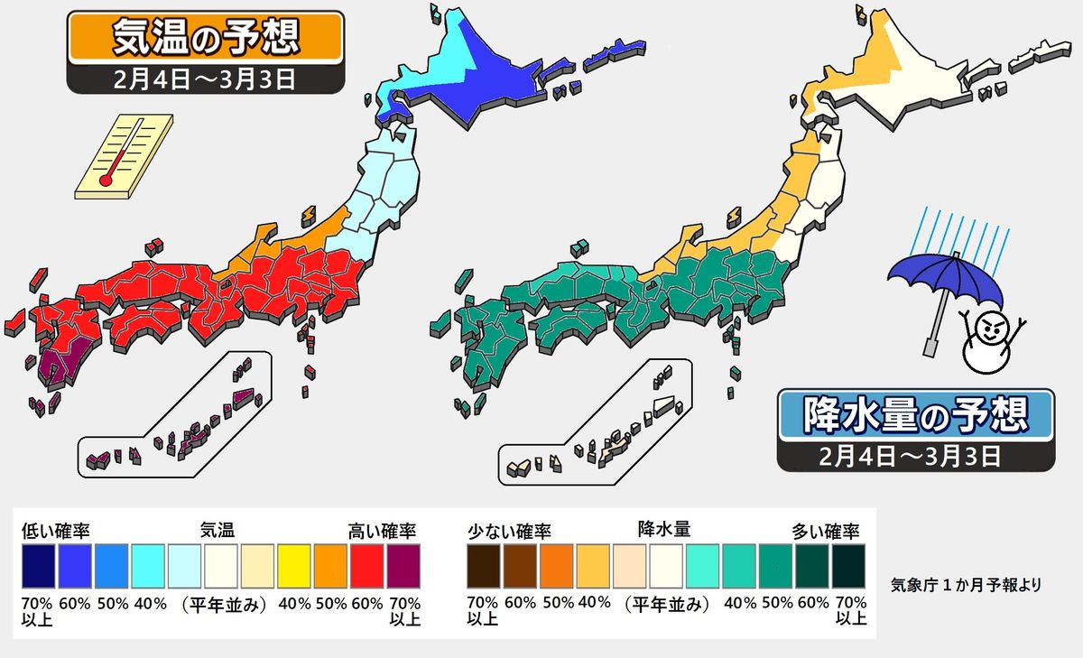 【1か月予報】「北冷西暖」の傾向　西日本～関東で春の兆し？