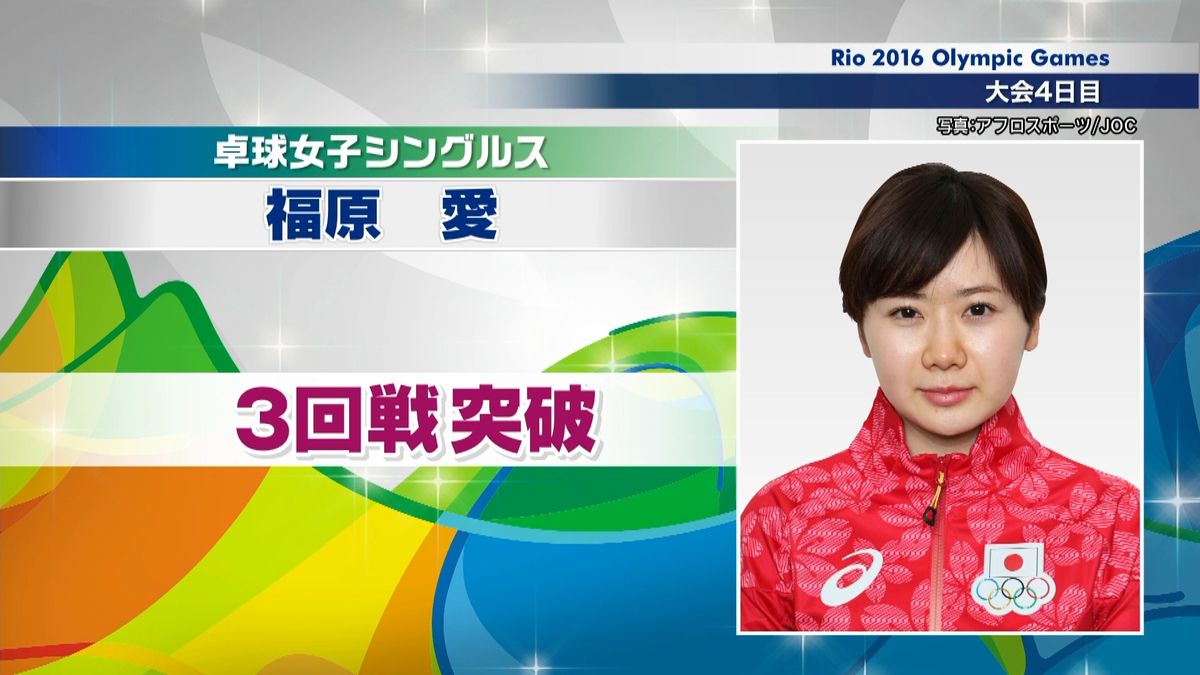 卓球女子シングルス　福原愛が４回戦進出