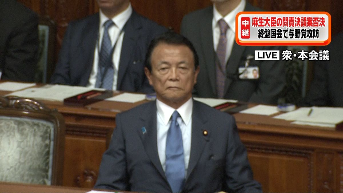 参院本会議　麻生大臣の問責決議案を否決