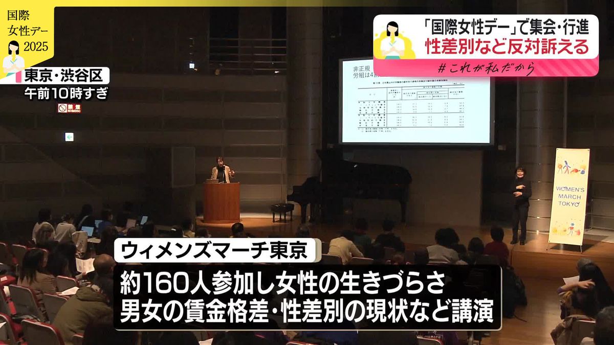 【国際女性デー】集会や行進　性差別など反対訴える