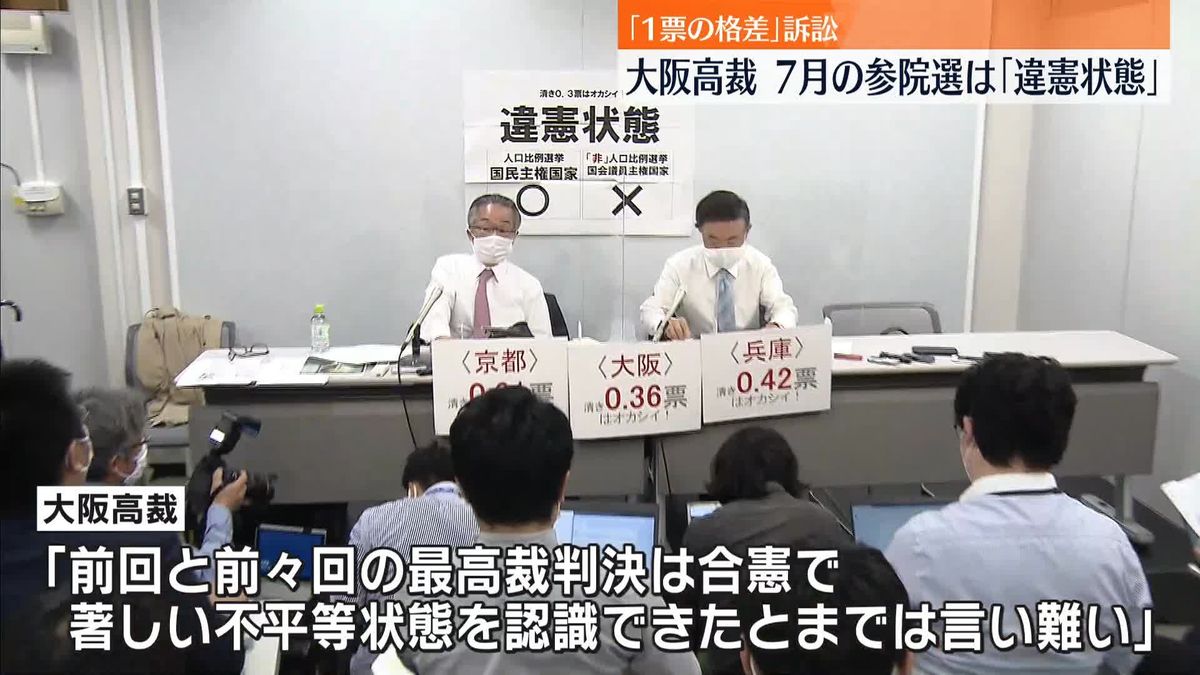 「1票の格差」訴訟　大阪高裁　7月の参院選は「違憲状態」