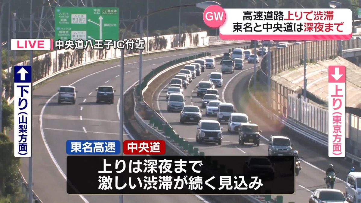 GW　高速道路上り線で渋滞　東名と中央道は深夜まで