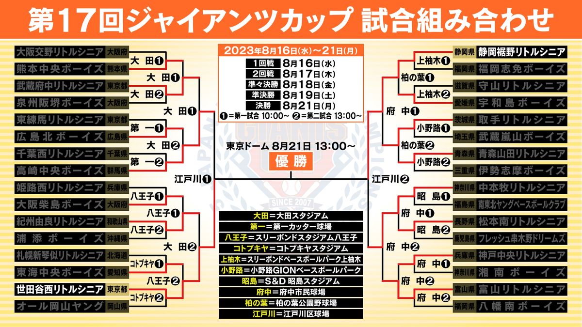 第１７回ジャイアンツカップ決勝のカードが決定・２１日（月）１３時～東京ドーム