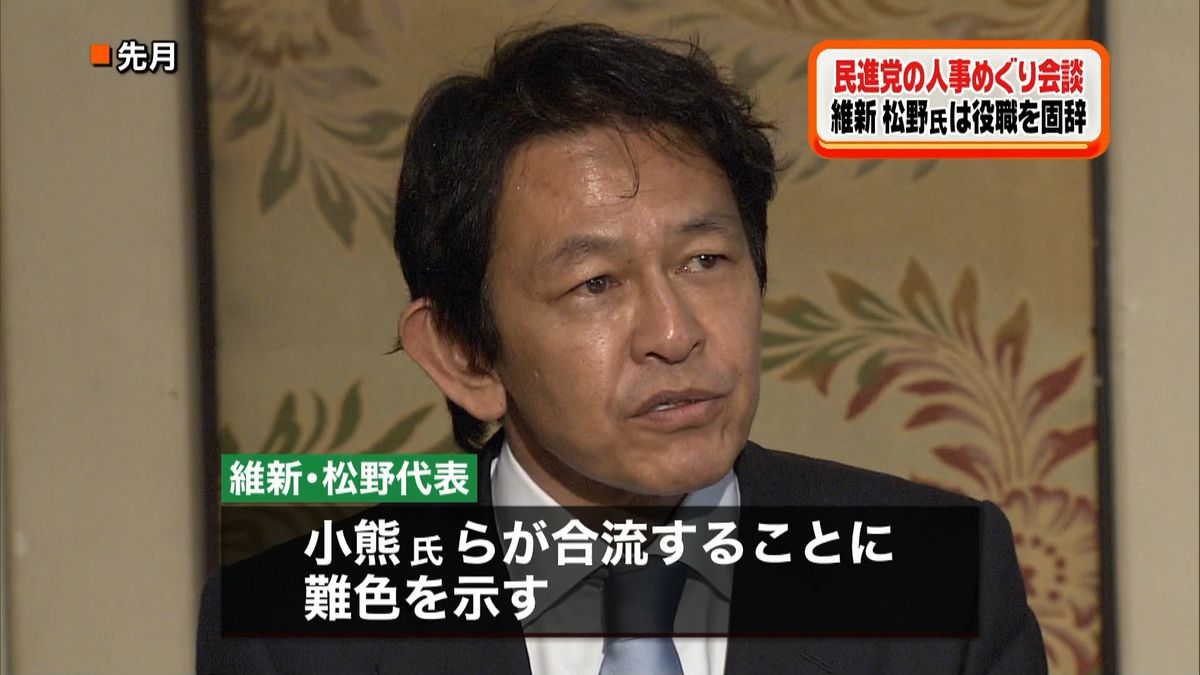 民進党の人事　維新・松野代表は役職を固辞