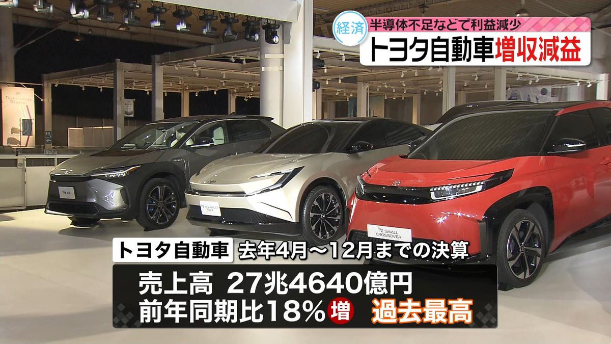 トヨタ　売上高27兆4640億円で過去最高も…半導体不足響き利益減少　去年4～12月期