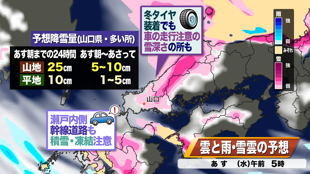 【山口天気 朝刊1/23】この冬一番の強烈寒波　次第に雪・風強まる”冬の嵐”へ