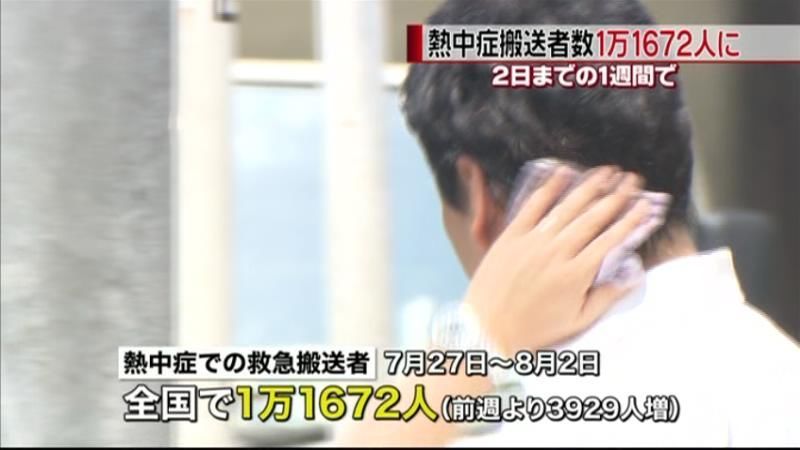 熱中症搬送１万１６７２人　１週間で最多