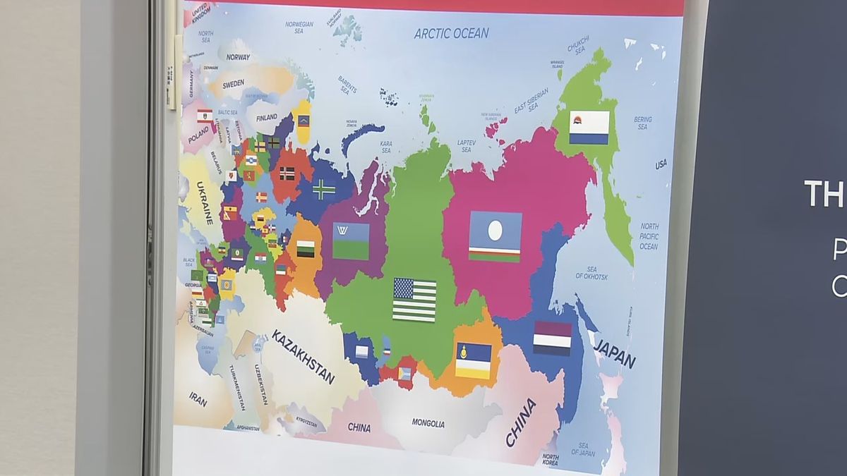主催者が作成した「新たなロシアの地図」（2023年8月1日　都内）