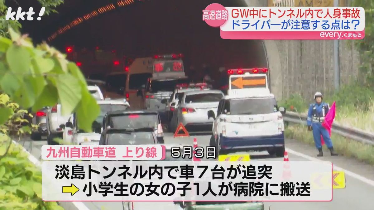 トンネル内の追い越し車線で車7台が追突(3日)