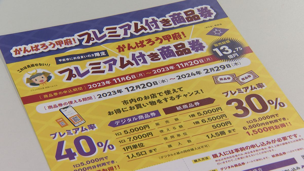 甲府市 12月にプレミアム付き商品券を発売 物価高対策 山梨県