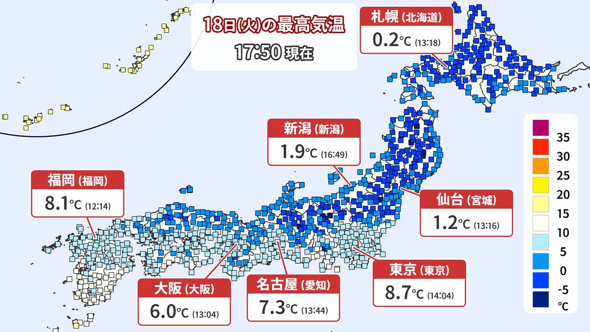 東京では４日ぶりに最高気温１０℃未満に