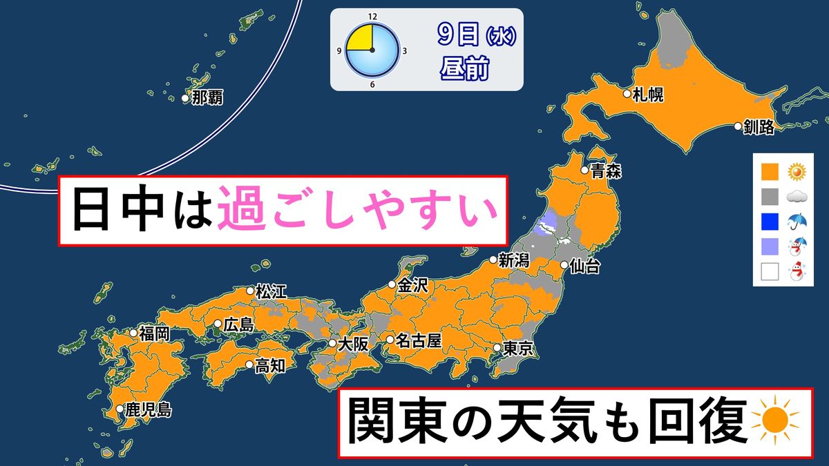 【天気】全国的に晴れ　日中は過ごしやすい陽気に