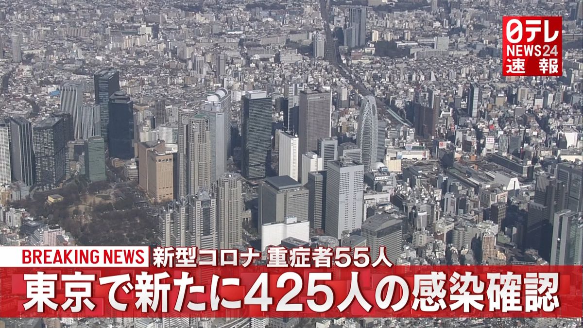 東京都４２５人の感染確認　重症者５５人