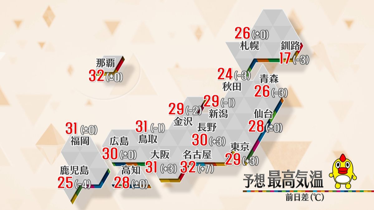 【天気】日中は広く梅雨の晴れ間　雷雨と暑さに注意