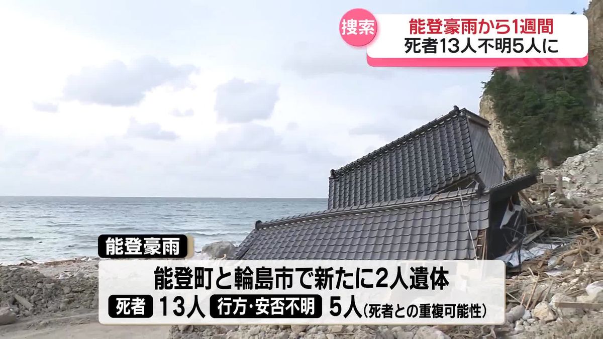 能登豪雨から1週間、死者13人に　	珠洲市で旅館経営…夫の帰り待つ妻の願いかなわず