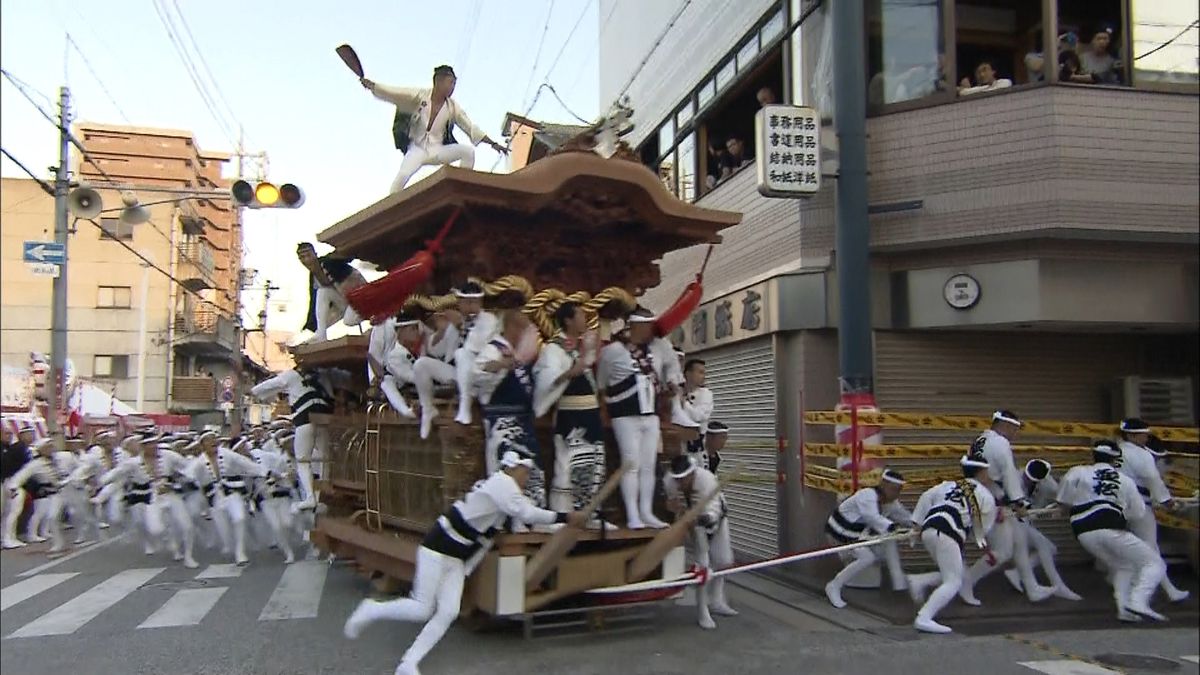 「やりまわし」に大歓声　岸和田だんじり祭