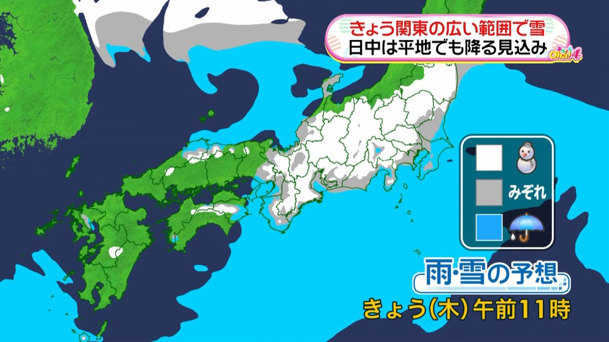 東～西日本で雪　日中は関東の平地でも…