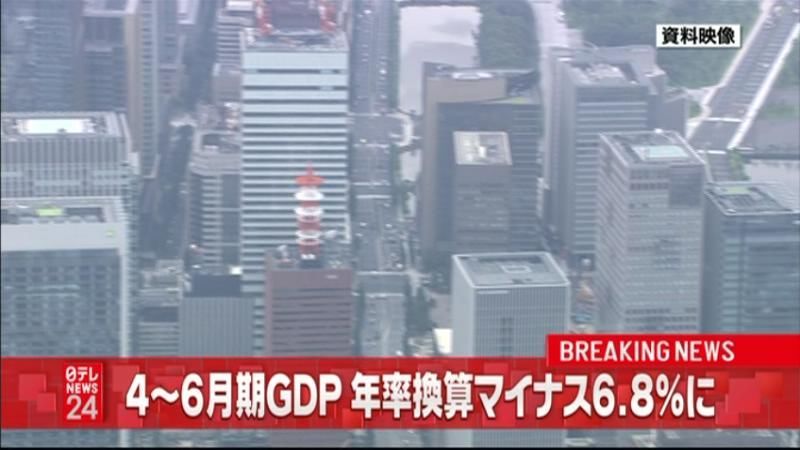 ４～６月期の実質ＧＤＰ　年率６．８％減