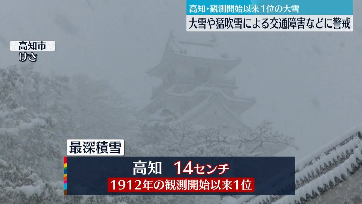 高知で観測開始以来1位、徳島でも39年ぶりの大雪…　猛吹雪による交通障害などに警戒を