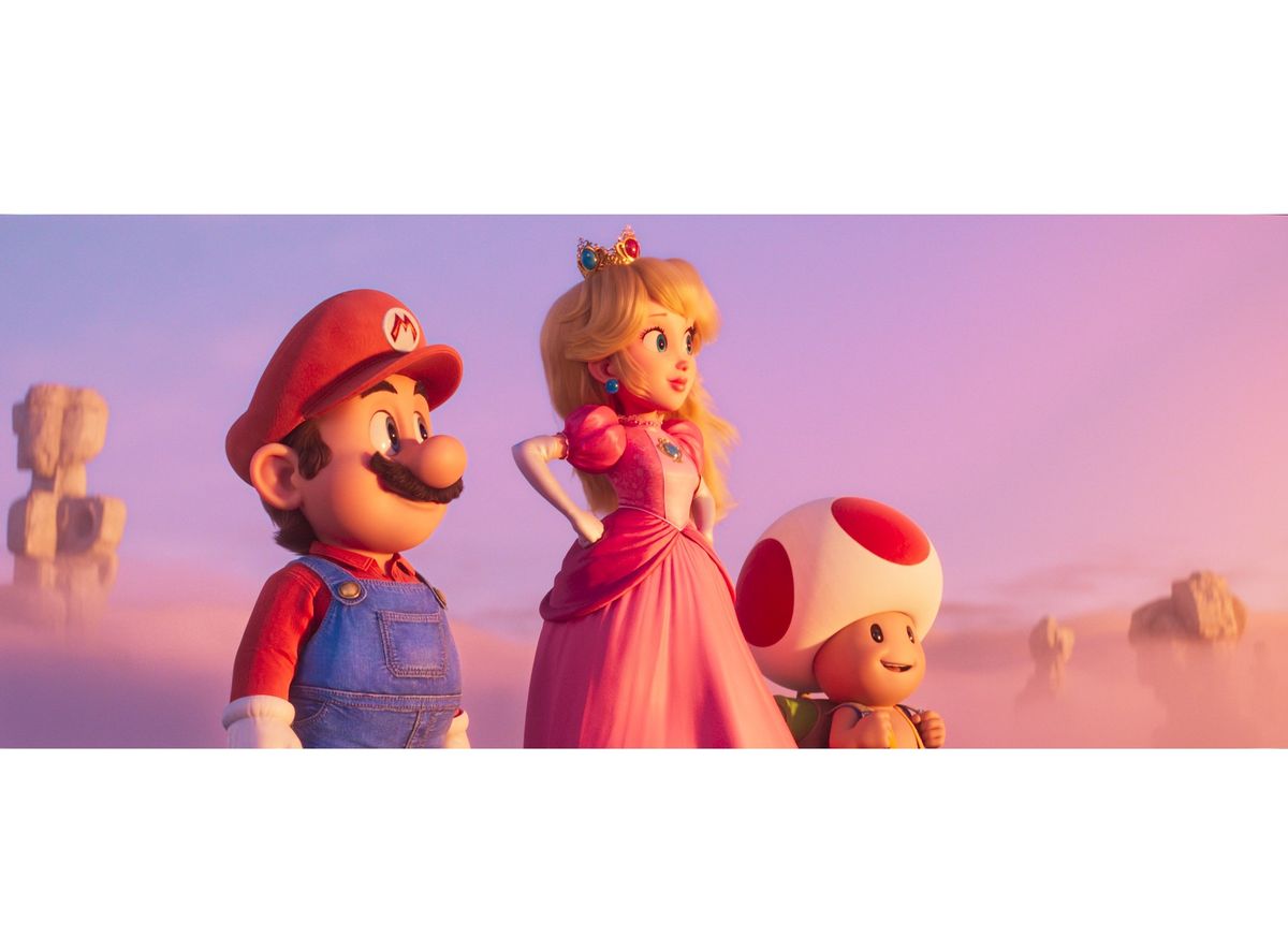 公開されたマリオとピーチ姫とキノピオ　配給：東宝東和 (c)2022 Nintendo and Universal Studios