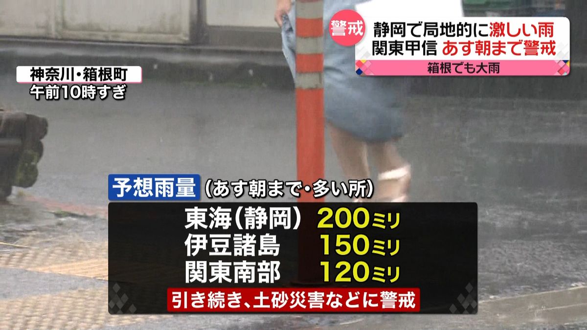 静岡で局地的な大雨　関東甲信、朝まで警戒