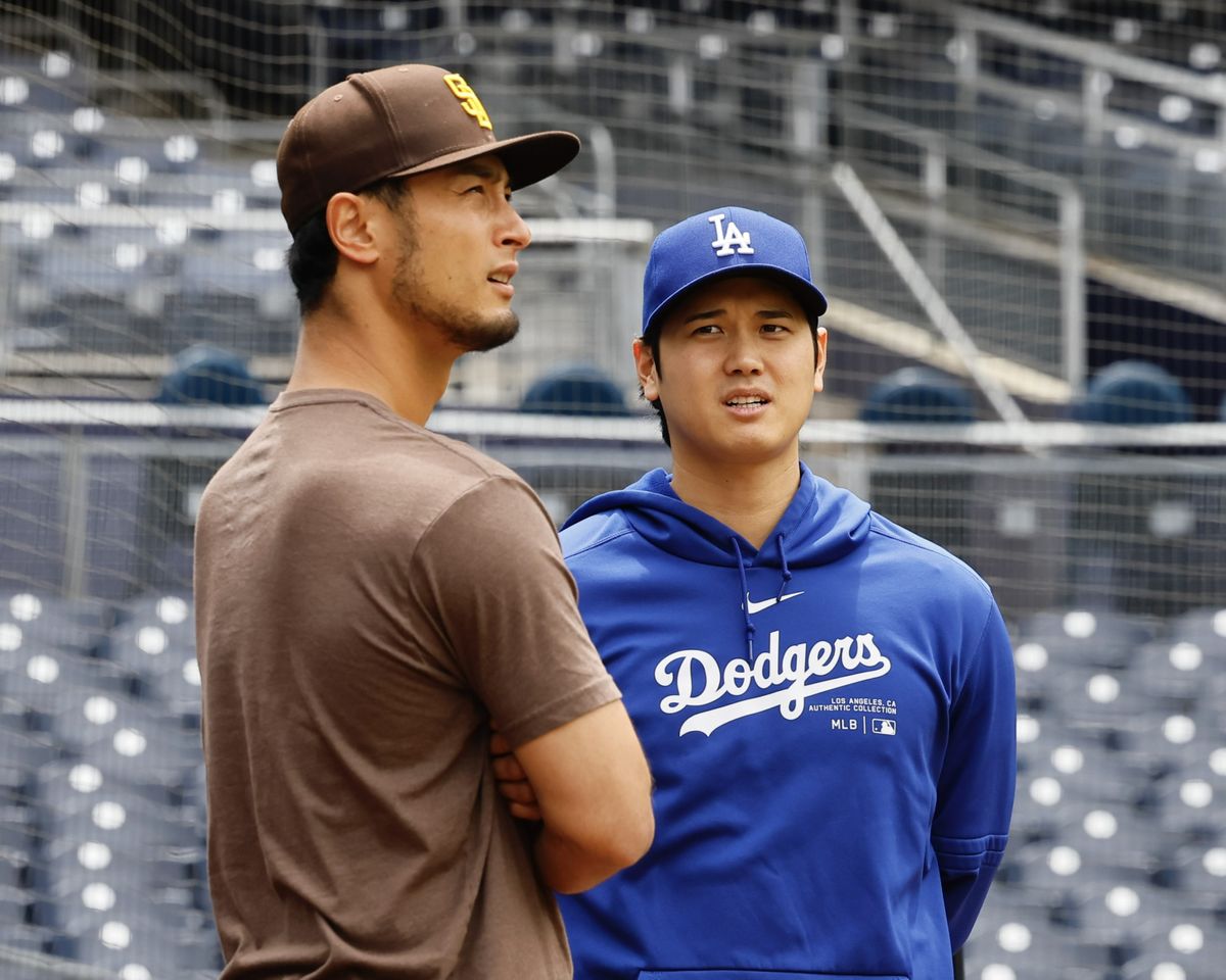 5月のパドレスvsドジャース戦の前には2人で会話(写真：日刊スポーツ/アフロ)