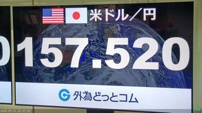 円相場、一時1ドル＝157円台まで急上昇　40分の間に4円以上円高進む