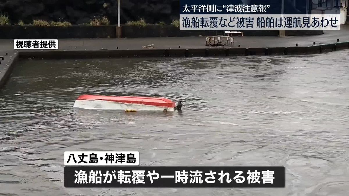 津波による被害　伊豆諸島で漁船が転覆したり、一時流される　南房総市や館山市の一部地域に避難指示